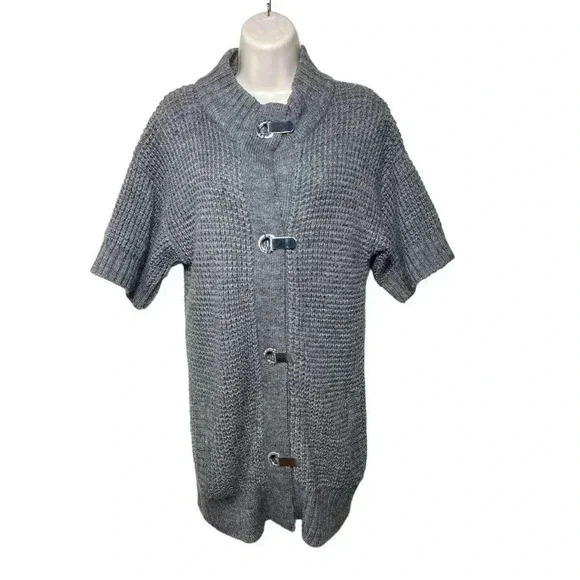Womens Michael Kors Gray Metal Toggle Cardigan Sweater Wool Blend Size M EUC - Picture 1 of 13